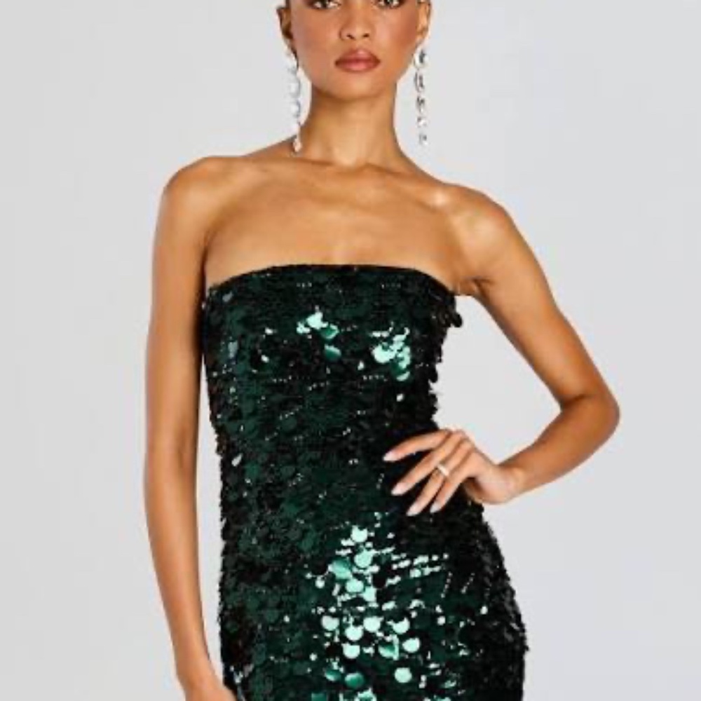 Retrofete Nolia Strapless Sequin Embellished Pine Green Mini Dress